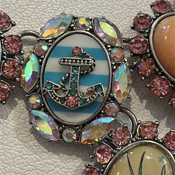 Betsey Johnson SET Nautical Anchor Sailor Pinup Statement Necklace Earrings EUC - Picture 10 of 11